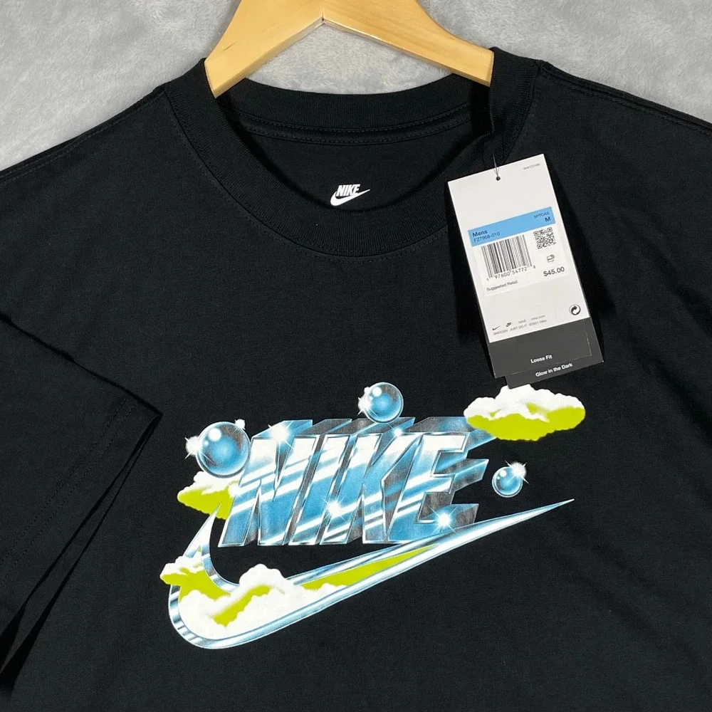 Nike Mens Loose Fit Glow in the Dark Graphic T-Shirt Black FZ7968-010 Size M NEW - Picture 1 of 7